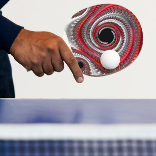 Abstract Red Black Gradient Spiral Fractal Ping Pong Paddle