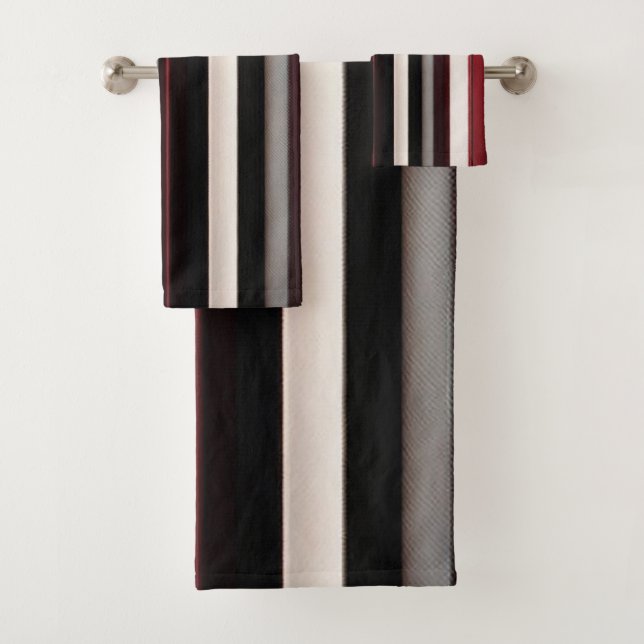 Abstract Red Black Lines Trendy Collection Bath Towel Set (Insitu)