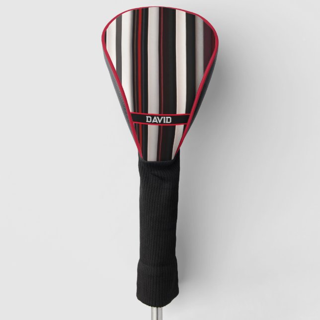 Abstract Red Black Lines Trendy Collection Golf Head Cover (Front)