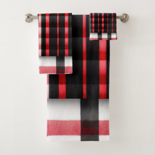 Abstract Red Black Plaid Modern Collection Bath Towel Set