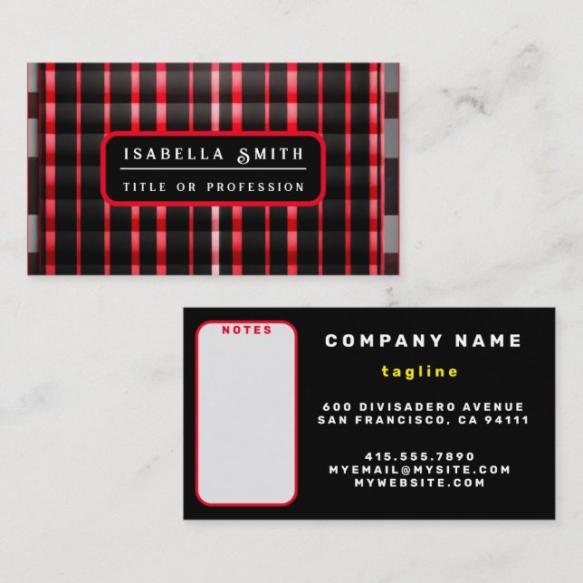 Abstract Red Black Plaid Modern Collection Business Card (Front/Back)