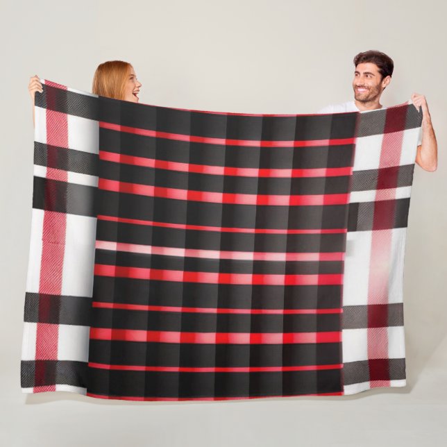 Abstract Red Black Plaid Modern Collection Fleece Blanket (In Situ)