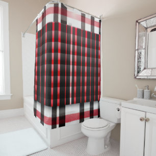 Abstract Red Black Plaid Modern Collection Shower Curtain