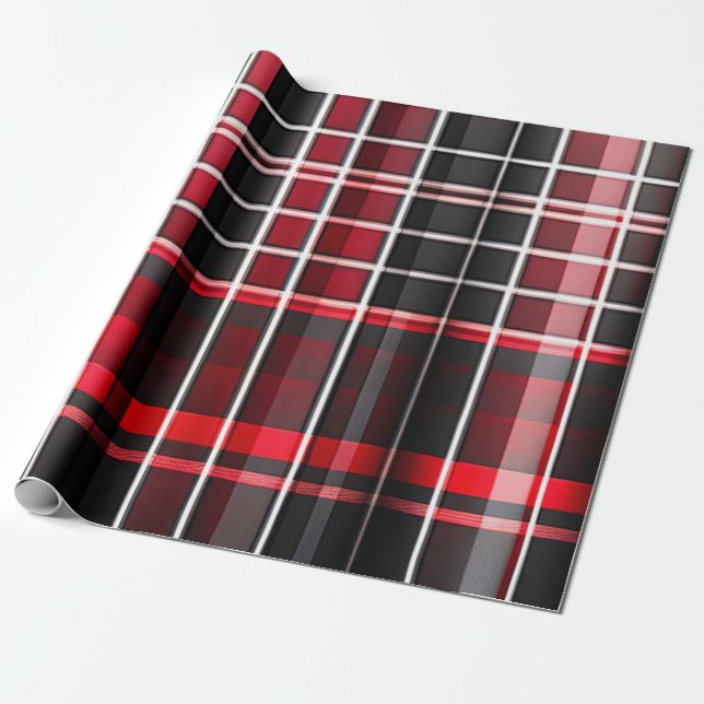 Abstract Red Black Plaid Popular Collection Wrapping Paper (Unrolled)
