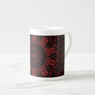 Abstract Red Black Round Star Flower Kaleidoscope Bone China Mug