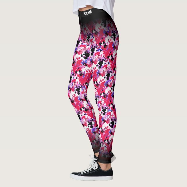 Abstract Red Black Splashes Pattern Design Leggings (Left)