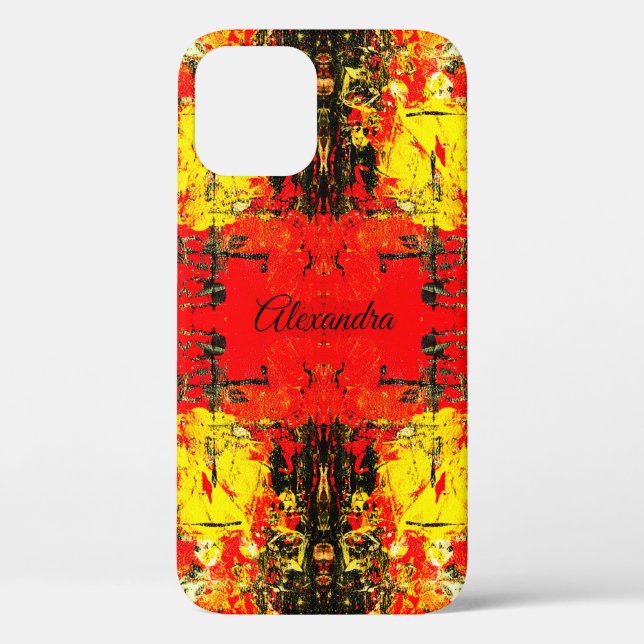 Abstract Red Black Yellow Glitter Customised Name Case-Mate iPhone Case (Back)