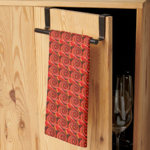 Abstract Red Black Yellow Swirls       Tea Towel