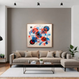 Abstract Red Blue Circles Modern Canvas Print