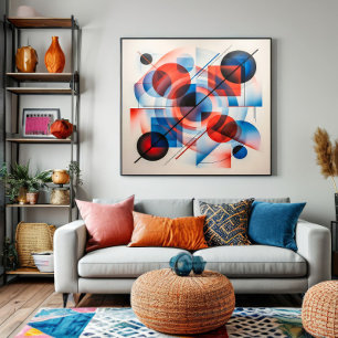 Abstract Red Blue Circles Modern Poster