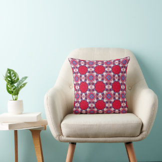Abstract Red, Blue & White Artistic Pattern Throw Cushion
