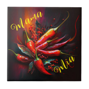 Abstract red chilli painting tile