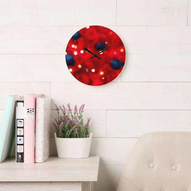 Abstract Red Christmas Bokeh Background Large Clock (Reading Room)