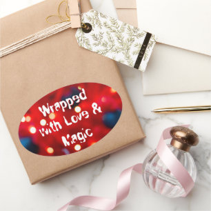 Abstract Red Christmas Bokeh Background Oval Sticker