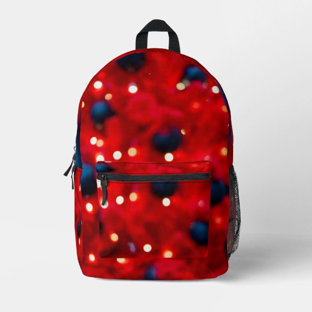 Abstract Red Christmas Bokeh Background Printed Backpack (Front)