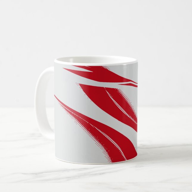 Abstract Red Curved Lines on Light gray Background Coffee Mug (Front Left)
