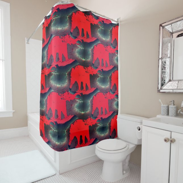 Abstract red elephant drawing, very rustic effect  shower curtain (In Situ)