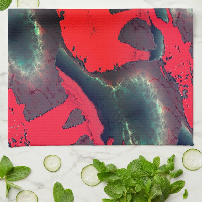 Abstract red elephant drawing, very rustic effect  tea towel (Folded)