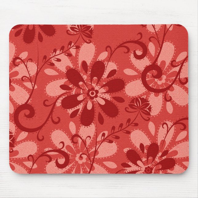 Abstract Red Floral Mouse Pad (Front)