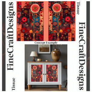 Abstract Red Floral Quilt Style Decoupage L+R 142 Tissue Paper