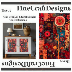 Abstract Red Floral Quilt Style Decoupage Righ 142 Tissue Paper