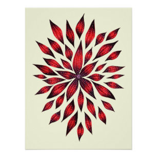 Abstract Red Flower Doodle Drawing Poster