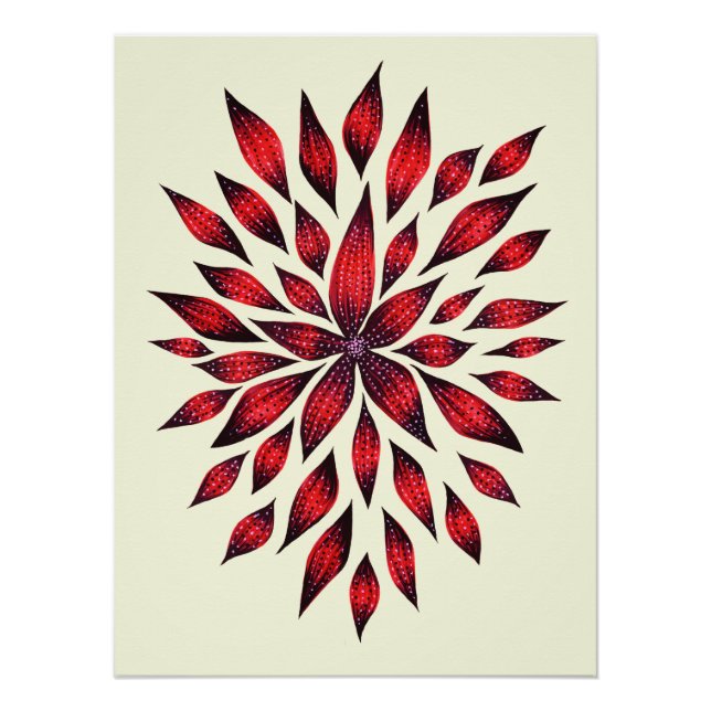 Abstract Red Flower Doodle Drawing Poster (Front)