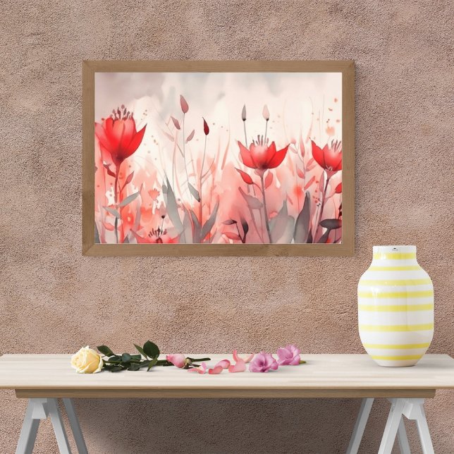  Abstract Red Flowers on Grey Background Photo Print (Creator Uploaded)