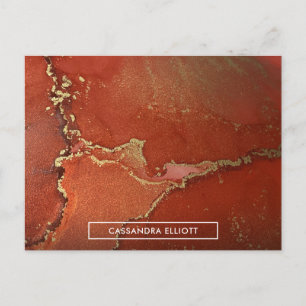Abstract Red & Gold Alcohol Ink Liquid Art Postcard