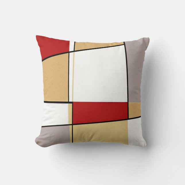 Abstract Red Gold and Grey Cushion (Front)