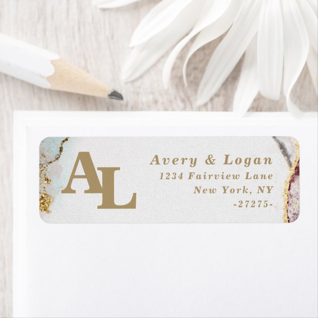 Abstract Red & Gold Monogram Return Address (Insitu)