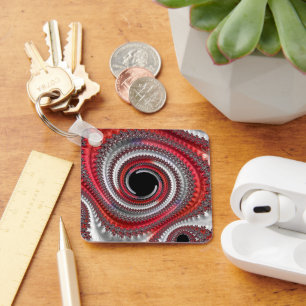 Abstract Red Gradient Spiral Fractal Key Ring