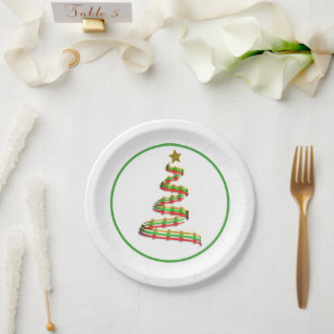 Abstract Red, Green, and Gold Christmas Tree Paper Plate