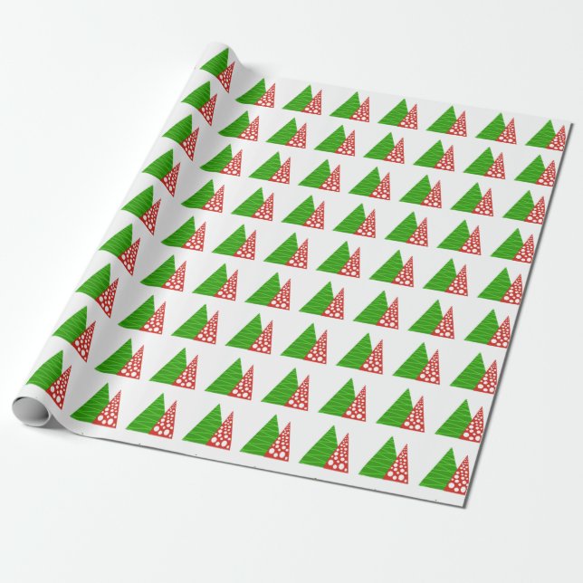 Abstract, red, & green Christmas trees Wrapping Paper (Unrolled)