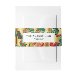 Abstract Red Green Stars Personalised Stationery Invitation Belly Band