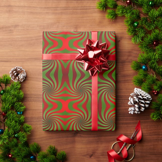 Abstract Red Green Swirl Symmetry Seamless Pattern Wrapping Paper (Holiday Gift)