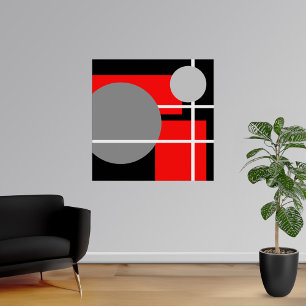 Abstract Red Grey Black White Poster