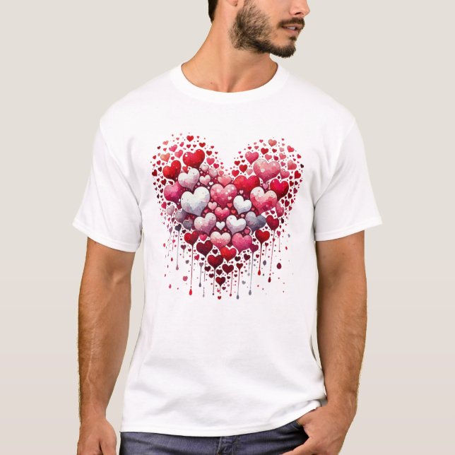 Abstract Red Heart Love Splash Romantic Art T-Shirt (Front)