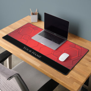 Abstract red hexagonal shape pattern red and black desk mat