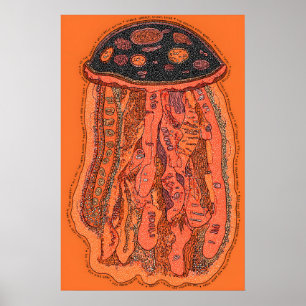Abstract Red Jellyfish Pop Art Print Dotted