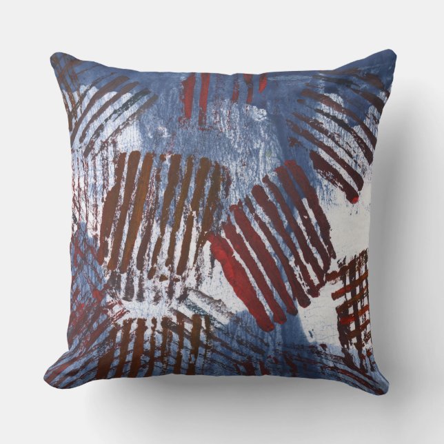 Abstract red lines on a blue background cushion (Front)