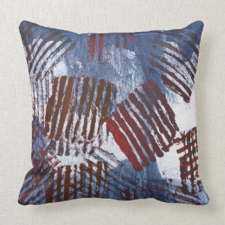 Abstract red lines on a blue background cushion