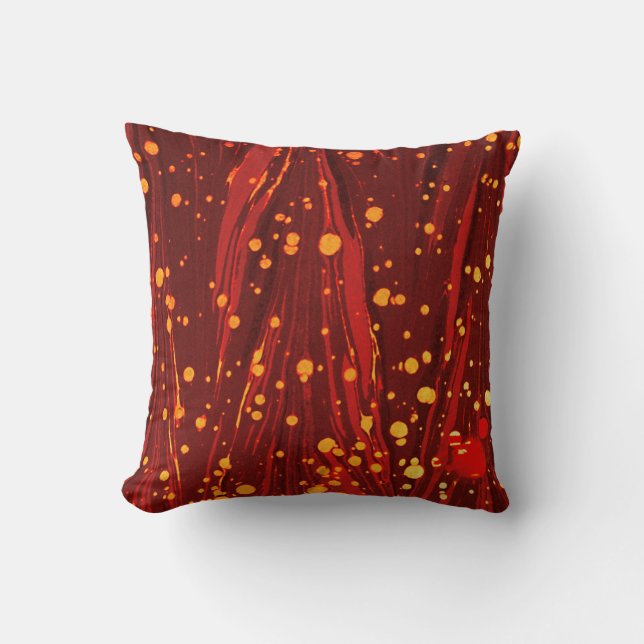 ABSTRACT RED MARBLED PAPER WITH GOLD SPLASHES CUSHION (Front)