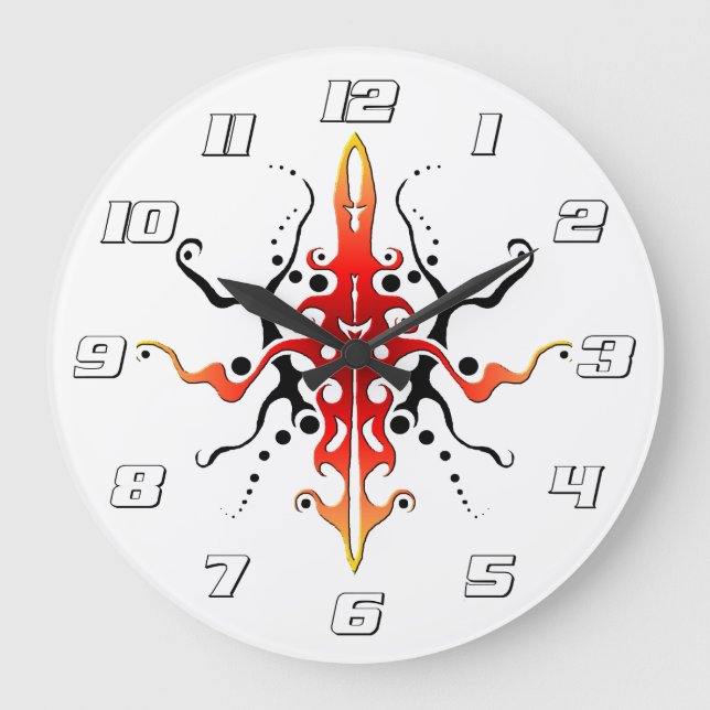 Abstract Red Mask Tribal Tattoo Design Large Clock (Front)