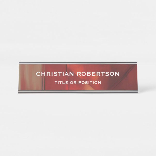Abstract Red Modern Simple Plain Business Desk Name Plate (Front)
