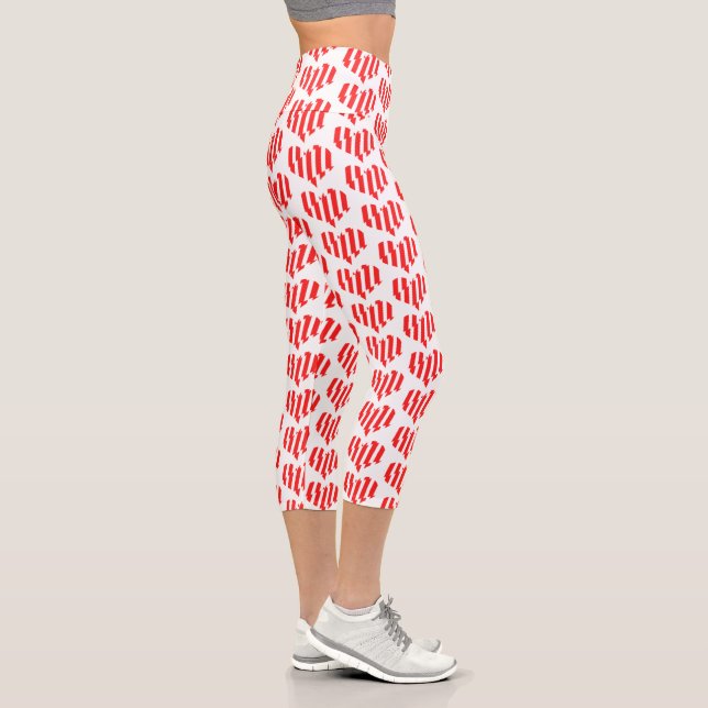 Abstract Red n White Stripes Valentine Heart Capri Leggings (Right)