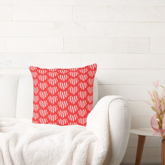 Abstract Red n White Stripes Valentine Heart Cushion (Couch)