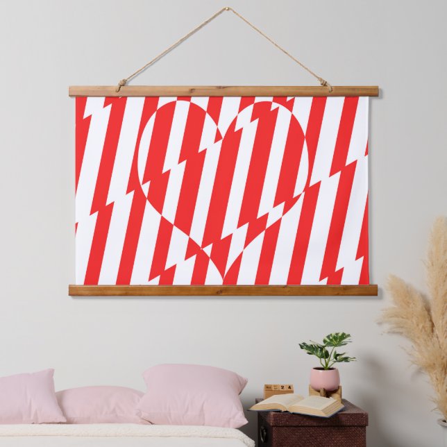 Abstract Red n White Stripes Valentine Heart Hanging Tapestry (Bedroom)