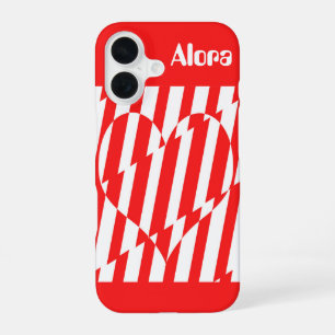 Abstract Red n White Stripes Valentine Heart iPhone 16 Case