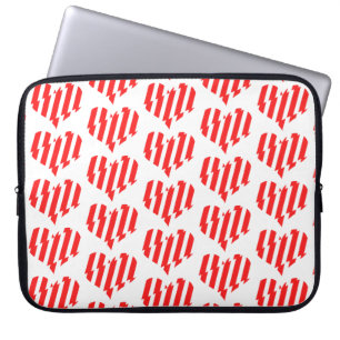 Abstract Red n White Stripes Valentine Heart Laptop Sleeve